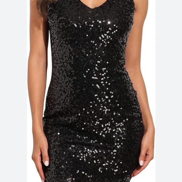 Amber Blue Sequin Black Cocktail/Prom Mini Dress Size Medium - Picture 5 of 6
